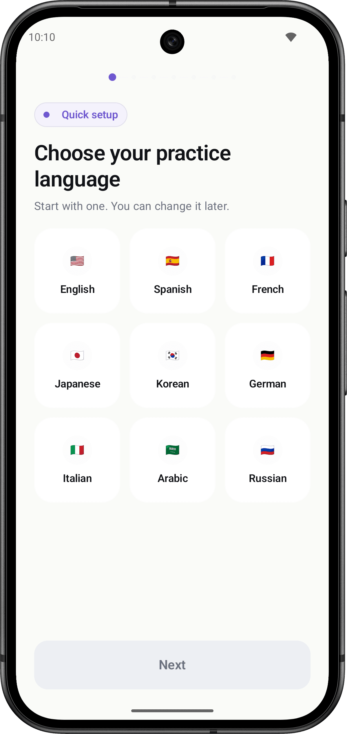CorrectorAi conversation practice screen with AI correction